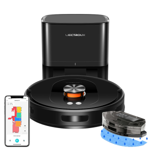 Aspirateur robot laveur Liectroux T9 avec station de vidage automatique, navigation laser LiDAR SLAM, aspiration puissante 6500Pa, nettoyage intelligent sec et humide, cartographie multi-étages, mode tapis (Carpet Boost), brosses anti-enchevêtrement, WiFi double bande 2,4/5 GHz Aspirateur robot laveur Liectroux T9 avec station de vidage automatique, navigation laser LiDAR SLAM, aspiration puissante 6500Pa, nettoyage intelligent sec et humide, cartographie multi-étages, mode tapis (Carpet Boost), brosses anti-enchevêtrement, WiFi double bande 2,4/5 GHz
